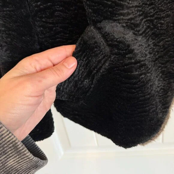 1960s AUTHENTIC vintage black velvet faux fur cropped jacket women's M / L - Picture 4 of 8